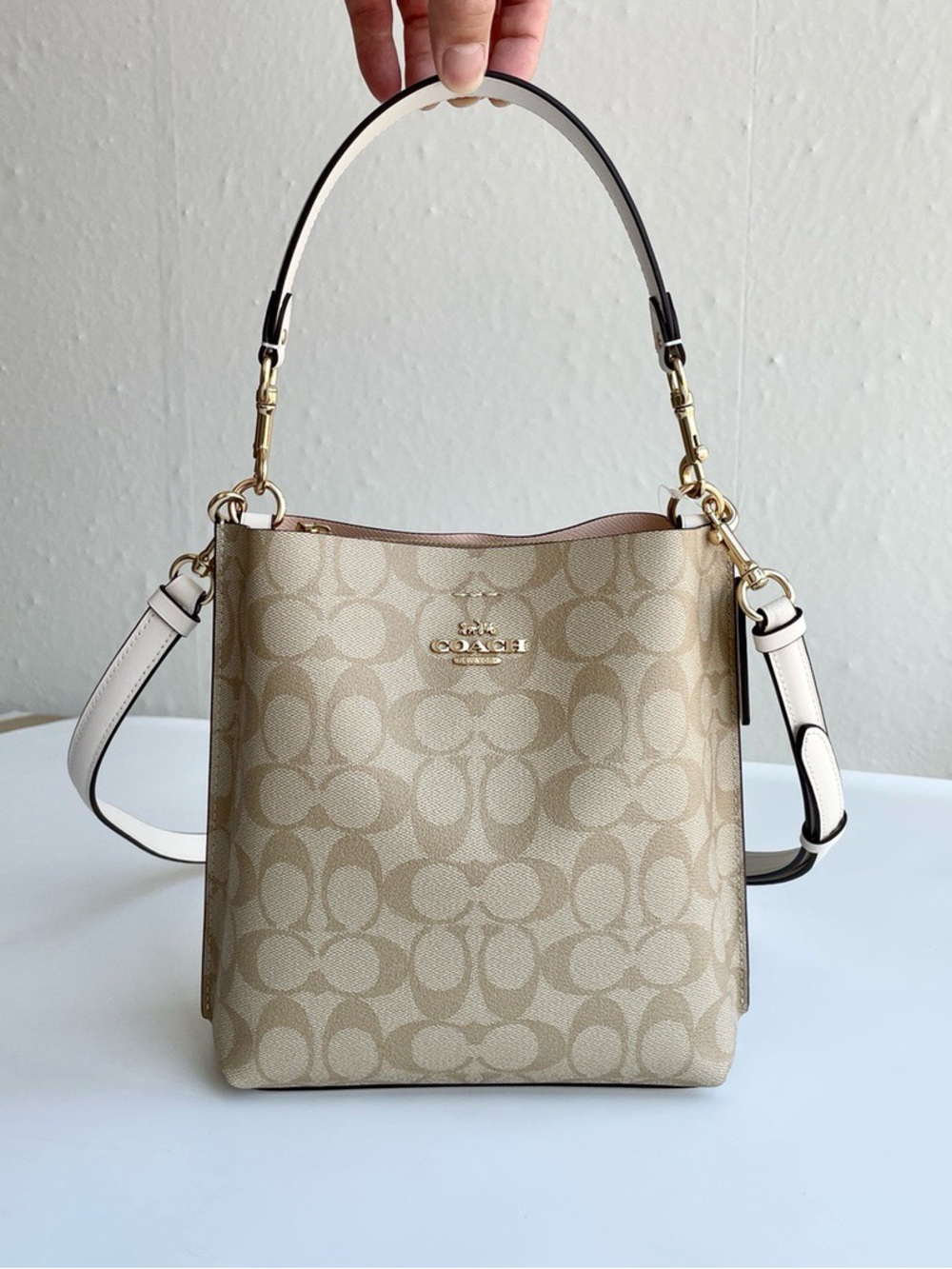 Coach Khaki & Chalk Signature Canvas Bucket Bag